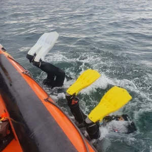 Divers Rolling Backwards from a Diving Rib Boat